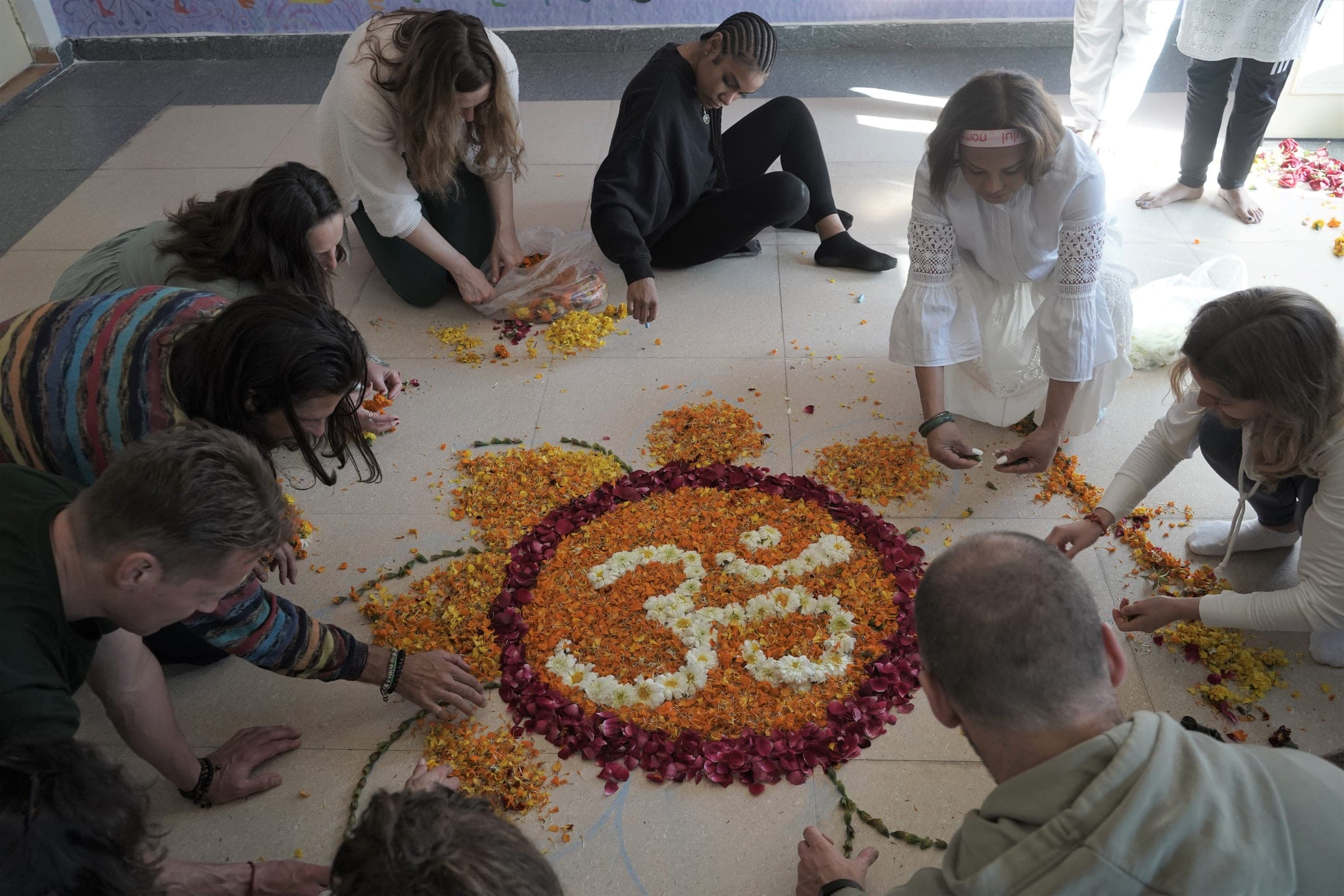 Laying an Om out in flower petals