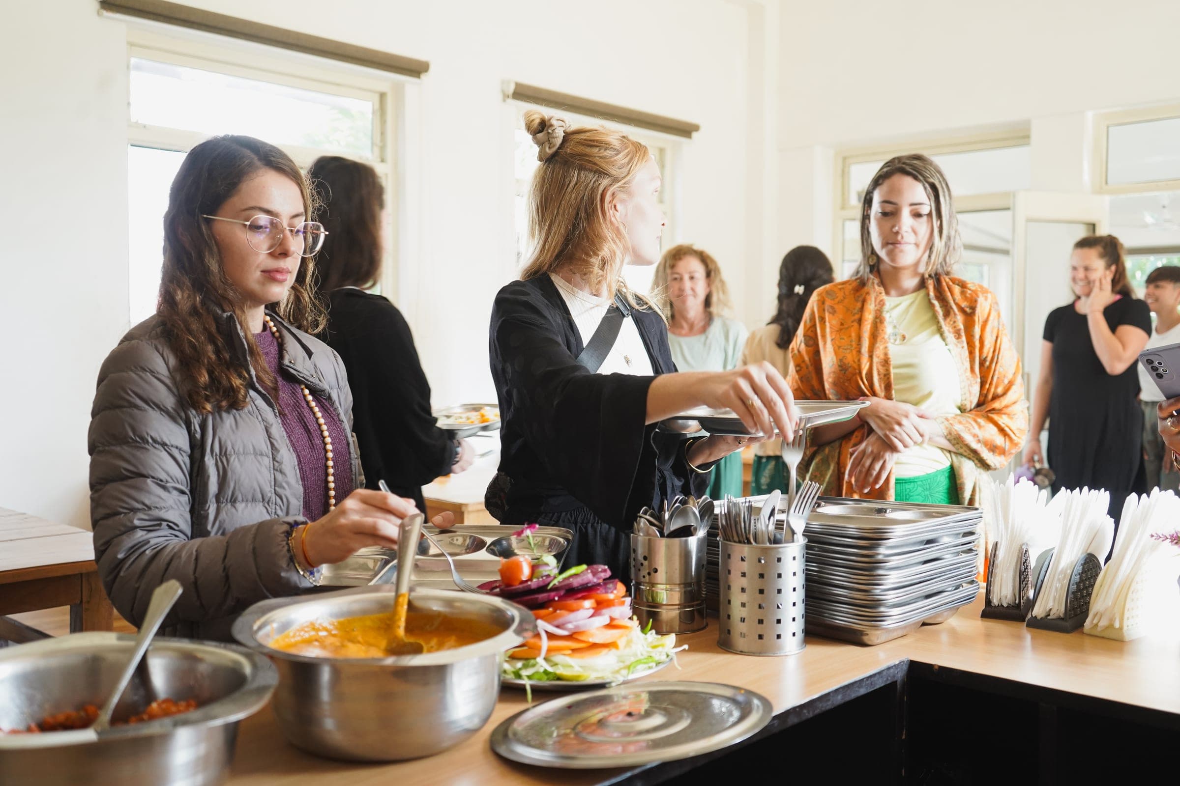 Helping yourself at the serving counter