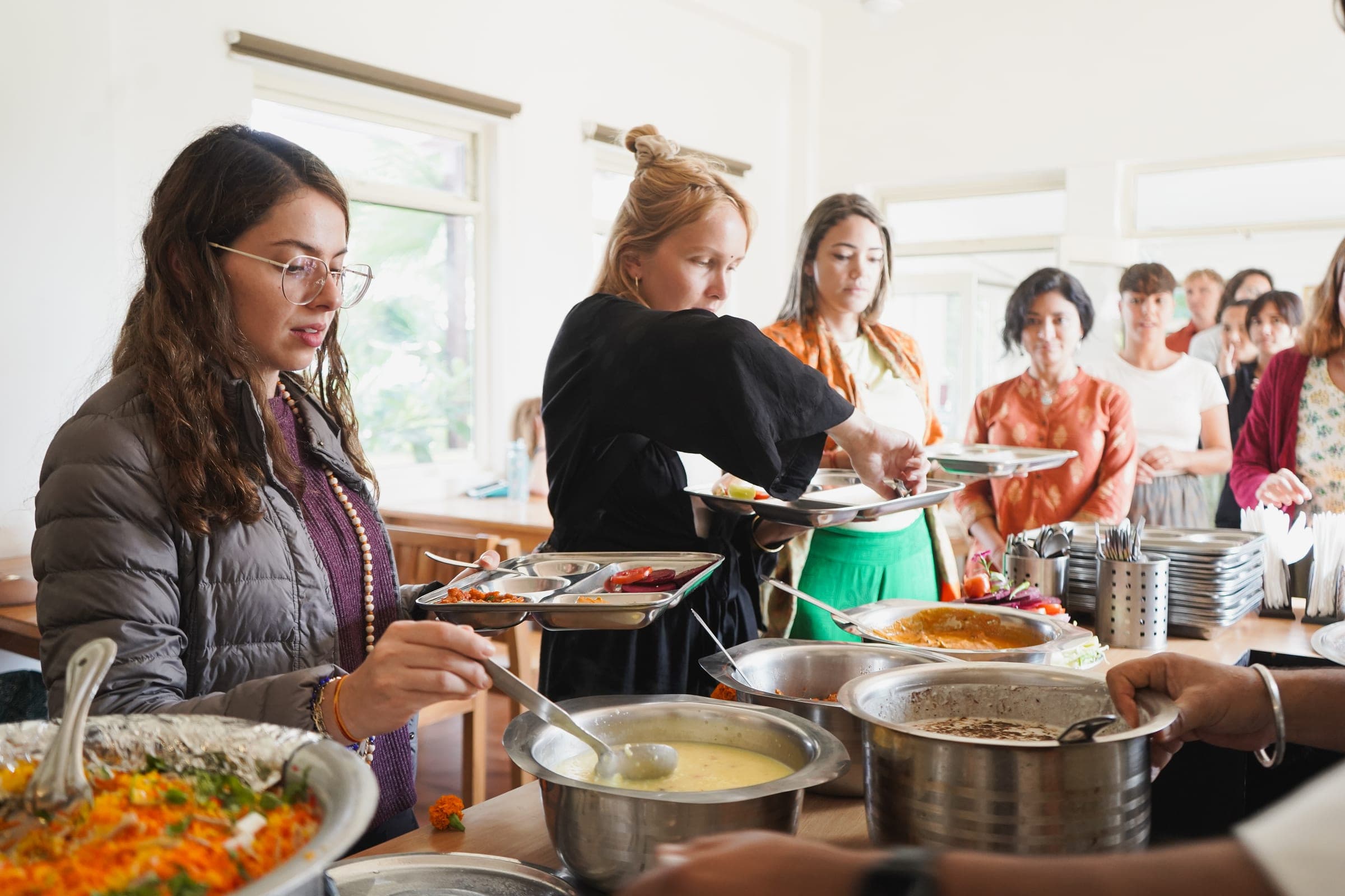 The line along the serving counter at lunch