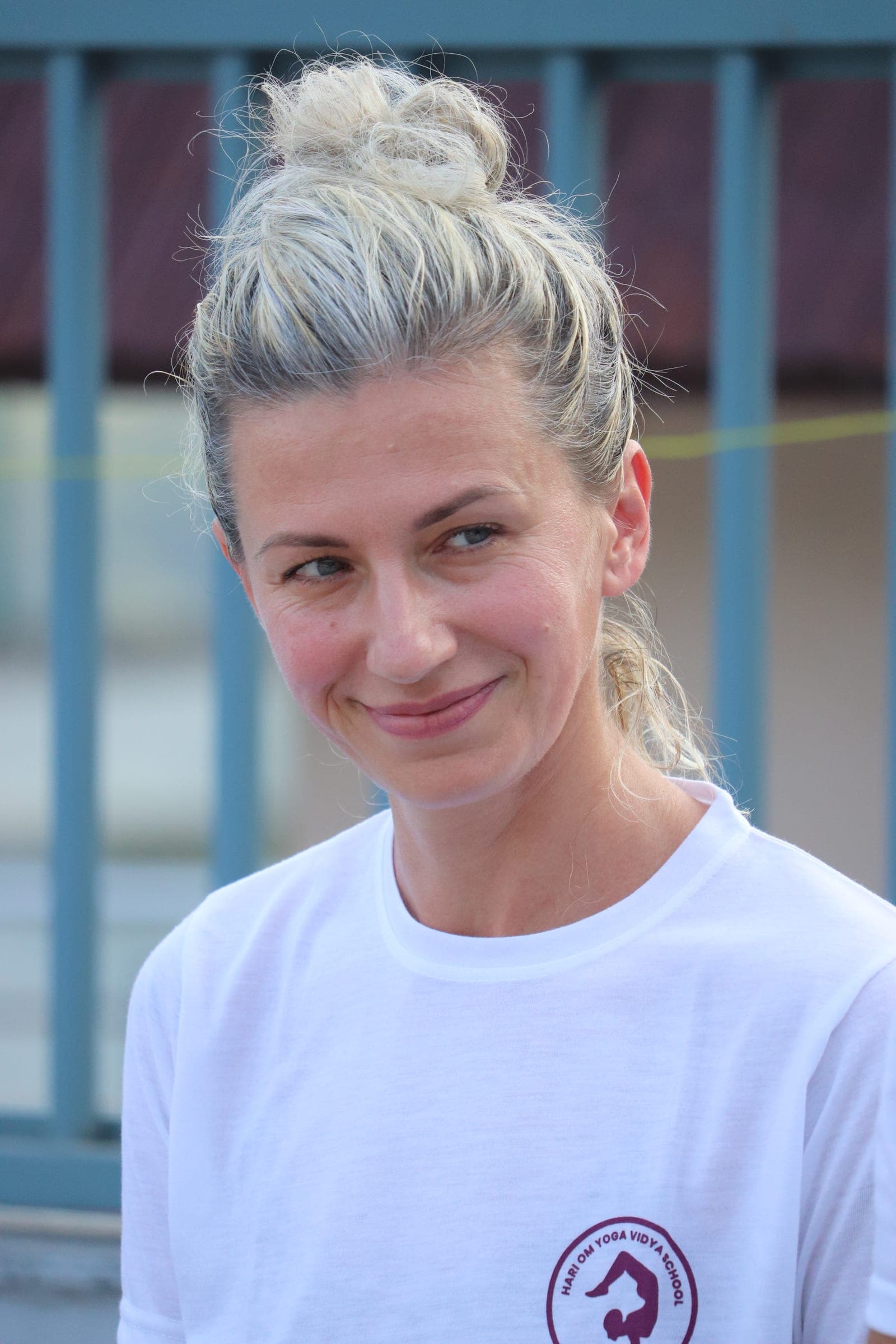 A student in the school t-shirt