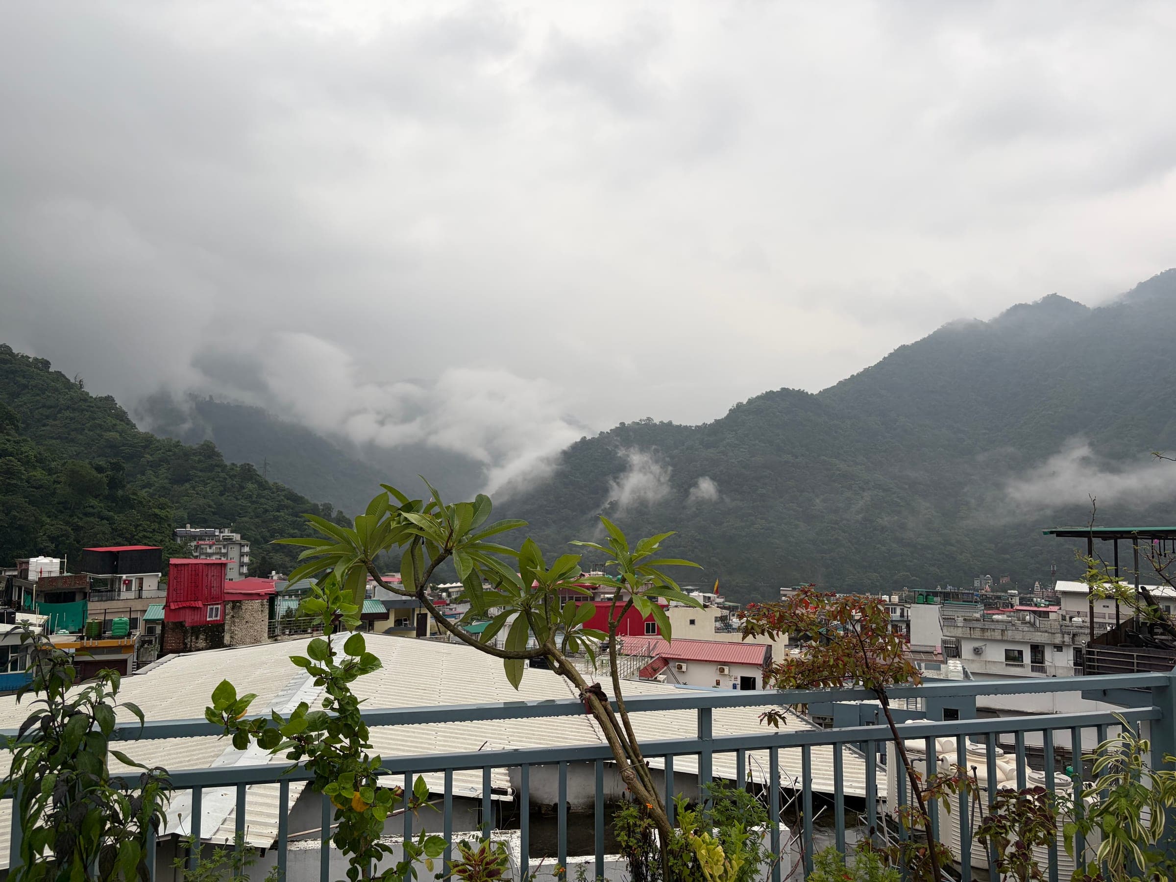 Cloud coming off the hills behind the town