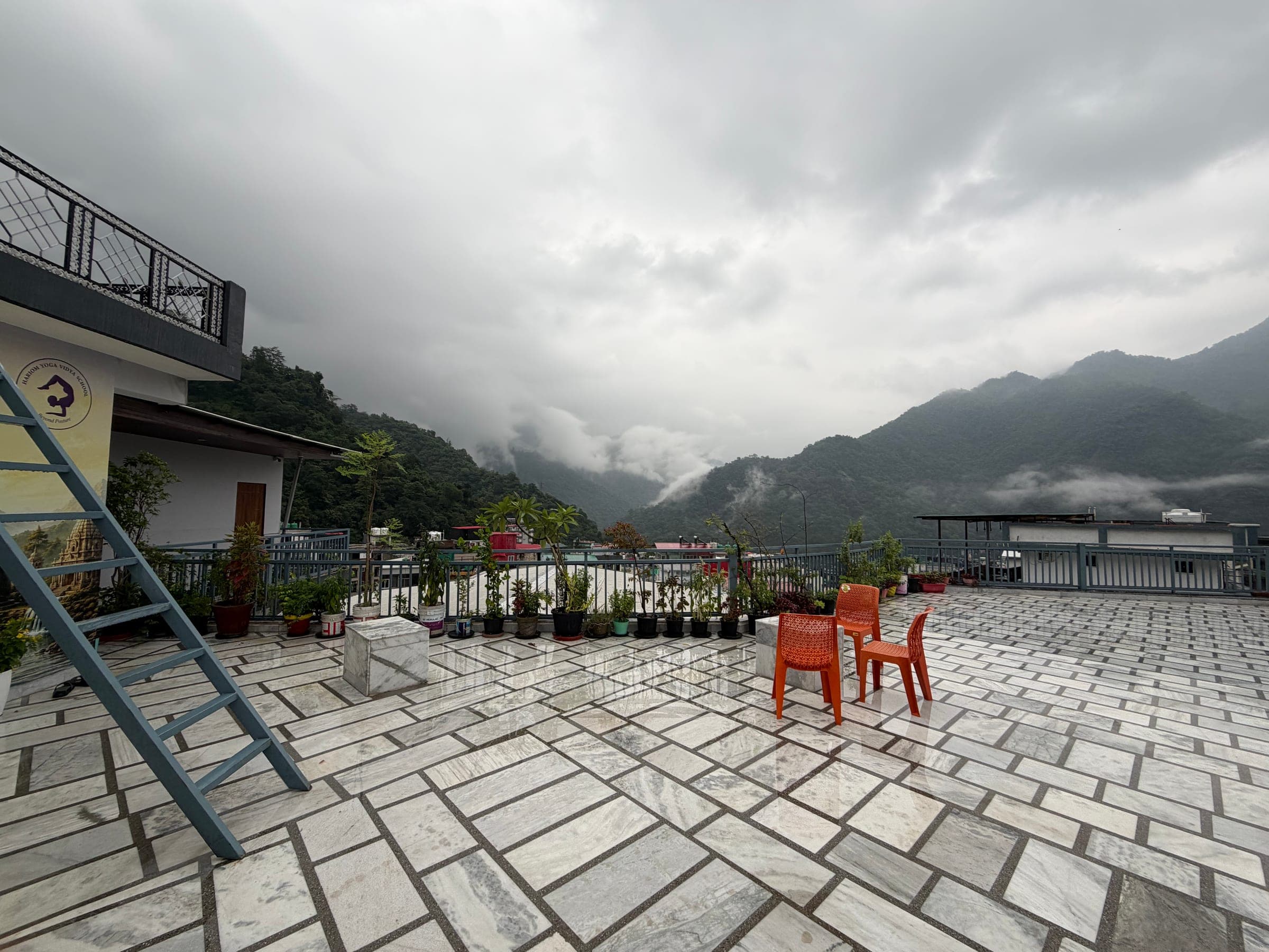 The terrace with the monsoon cloud coming in