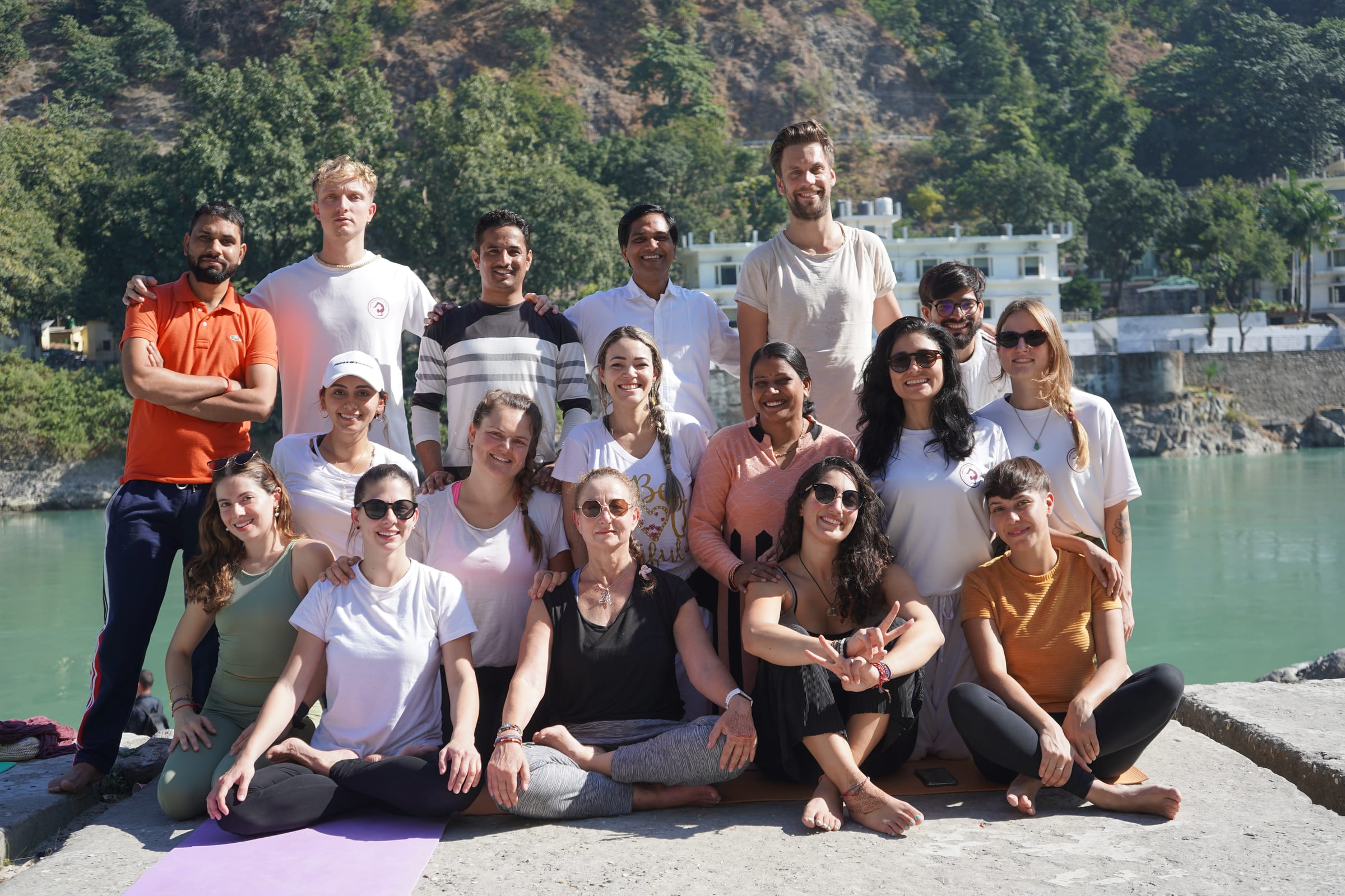 The whole batch down on the bank of the Ganga