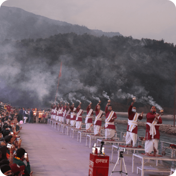 Ganga Aarti experience during our yoga teacher training in Rishikesh