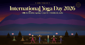 International Yoga Day 2026 – Diverse yoga practitioners at sunrise on the Ganges River, Rishikesh, India
