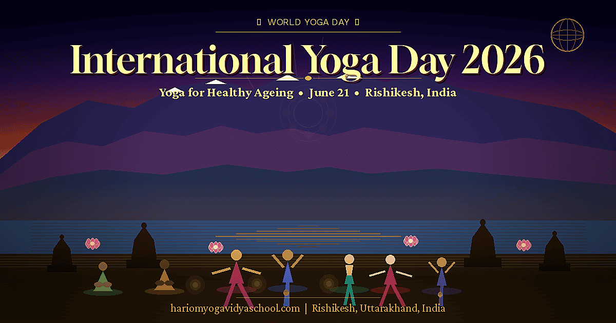 International Yoga Day 2026 – Diverse yoga practitioners at sunrise on the Ganges River, Rishikesh, India
